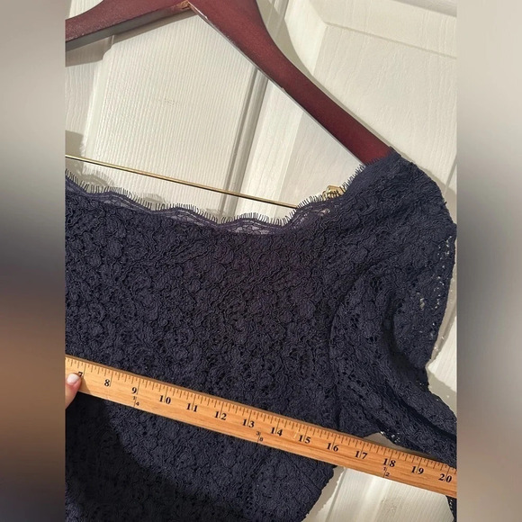 ADRIANNA PAPELL EVENING Anthropologie Navy Lace Overlay Back Zip 8 Square Neck - Picture 12 of 16